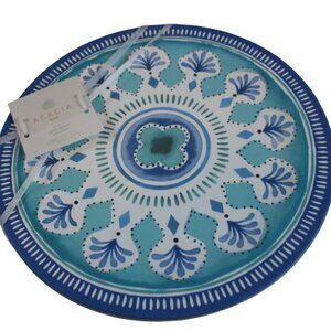 Acacia Home Melamine Dinner Plate Set 4 Blue Teal Flower Design Summer NWT